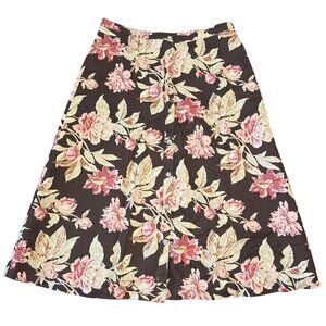 Chaps Floral Linen-Blend Skirt Size 8 Button Front